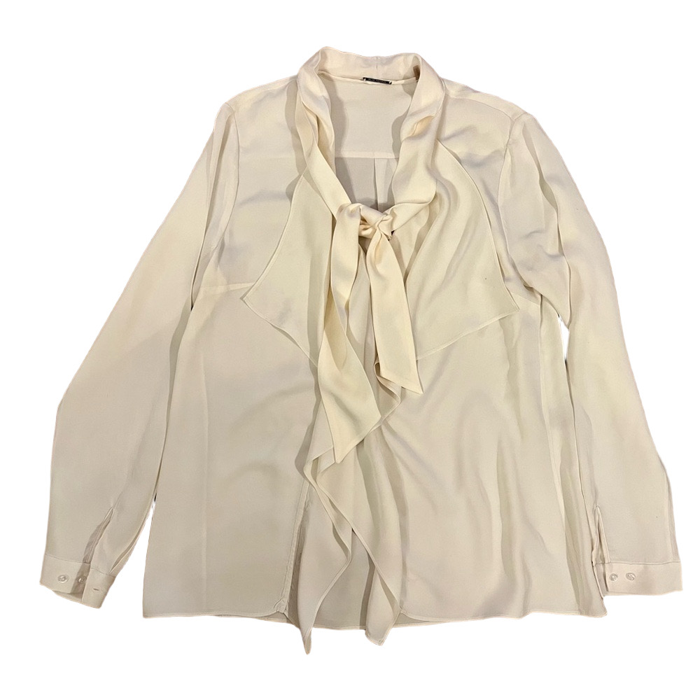 Elie Tahari 100% Silk Removable Tie-Neck Long-Sleeve Silk Blouse Size M